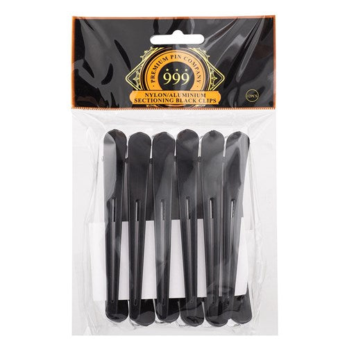 Premium Pin Company 999 Black Nylon Aluminium Sectioning Hair Clips 12pk